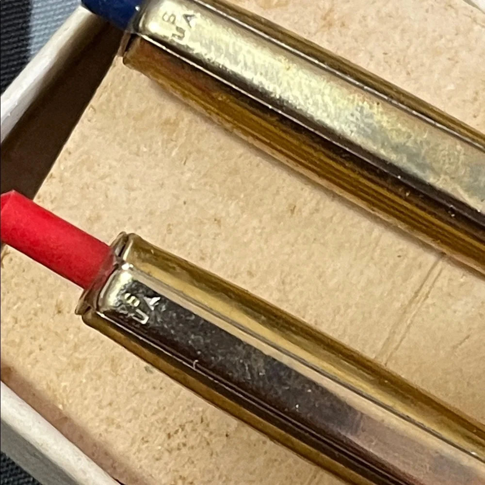Antique Gold and Red Pen Set with Silver Accents